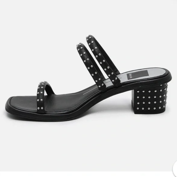 DOLCE VITA STELLA RYE BLACK LEATHER STUDDED STRAPPY HEELED SANDALS - Picture 9 of 16